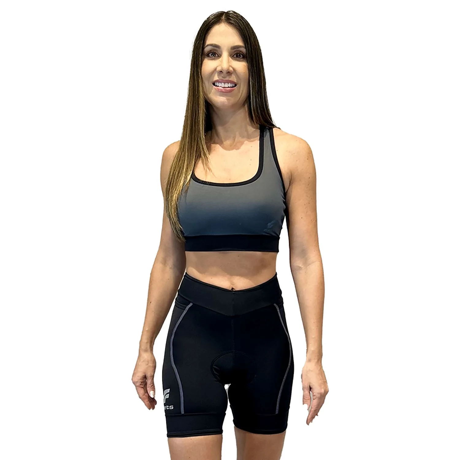 Bermuda NOVA CYCLETECH Preta/ESTANHO | Feminina Bermuda Ciclismo Basic Compressão Feminina Parte de Baixo FLETS