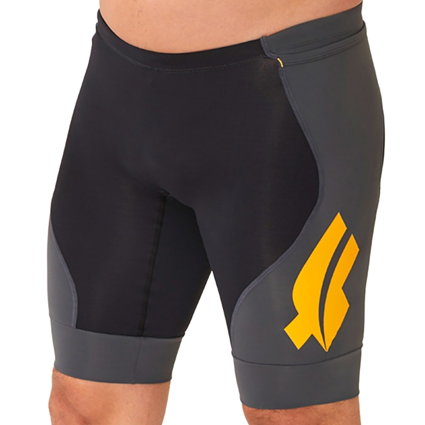 Bermuda Multisport Running - Preta c/ Lateral Estanho l logo F AMARELO l Masc Bermuda Ciclismo Masculina Compressão Parte de Baixo Flets