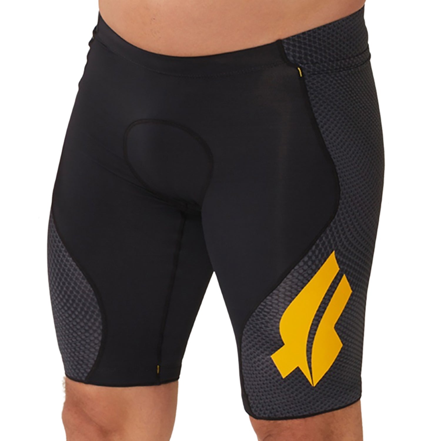 Bermuda TRIATHLON - Preta c/ Lateral FFE l logo F AMARELO l Masc Bermuda Triathlon Masculina Compressão Parte de Baixo Flets